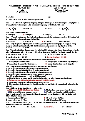 Đề kiểm tra học kỳ II môn Vật lý Lớp 11 - Mã đề 001 - Năm học 2019-2020 - Trường THPT Hoàng Hoa Thám
